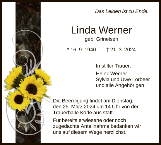 Traueranzeige von Linda Werner von HNA